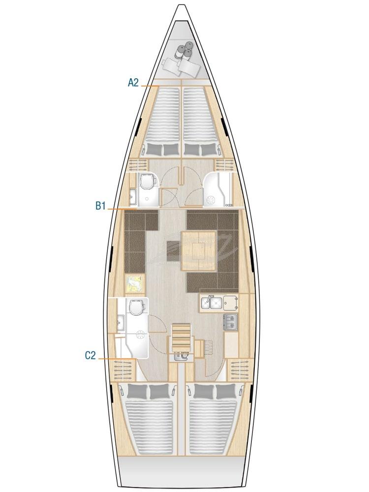 Hanse 458 sailing yachts charter greece layout