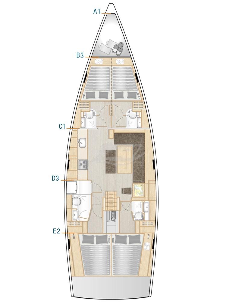 Hanse 508 sailing yachts charter greece layout