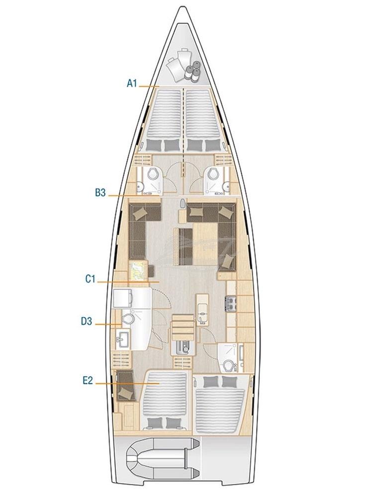 Hanse 548 sailing yacht charter greece layout