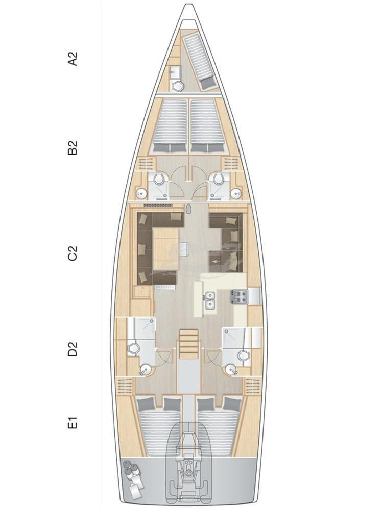 Hanse 588 sailing yacht charter greece layout
