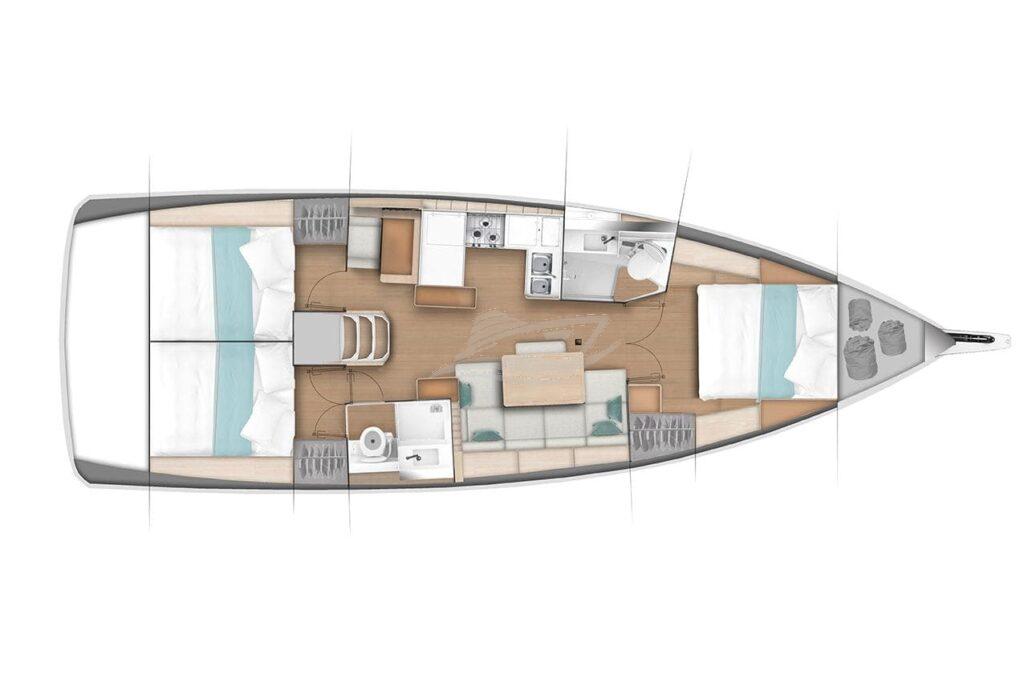 Jeanneau Sun Odyssey 440 sailing yacht charter greece layout