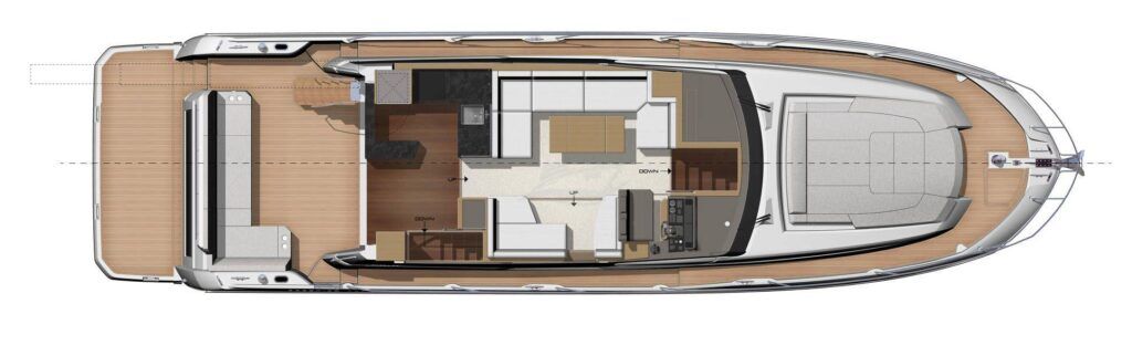 Prestige 590 Fly Luxury motor yacht Croatia layout 1 min