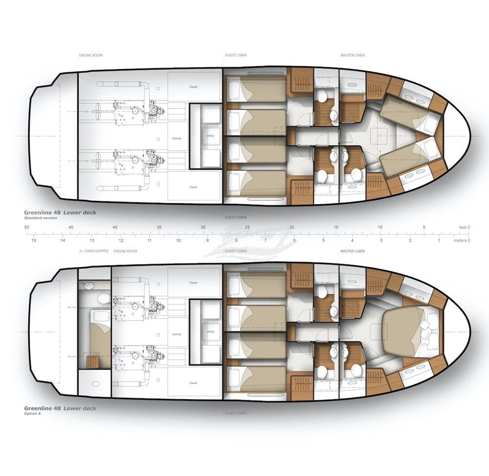 Greenline 48 Hybrid Fly Luxury motor yacht Croatia layout 3